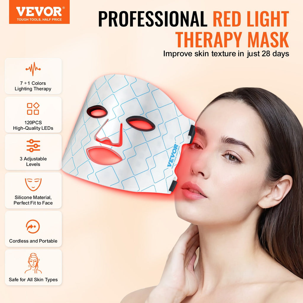 VEVOR Red Light Therapy Mask 7-Color LED Face Mask