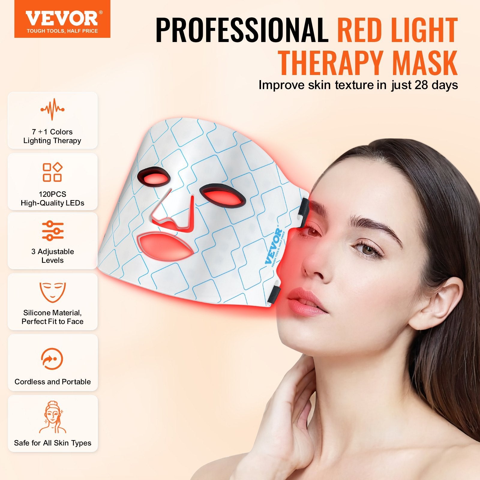 VEVOR Red Light Therapy Mask 7-Color LED Face Mask